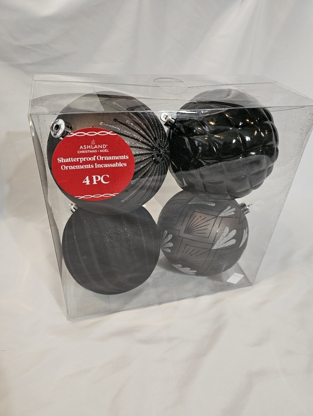 Ashland Matte and Gloss Black Shatterproof Ornament Set - 4 Pack